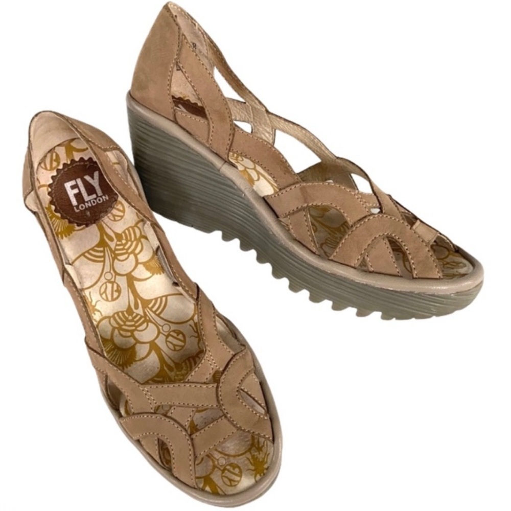 EUC Fly London leather wedge sandals